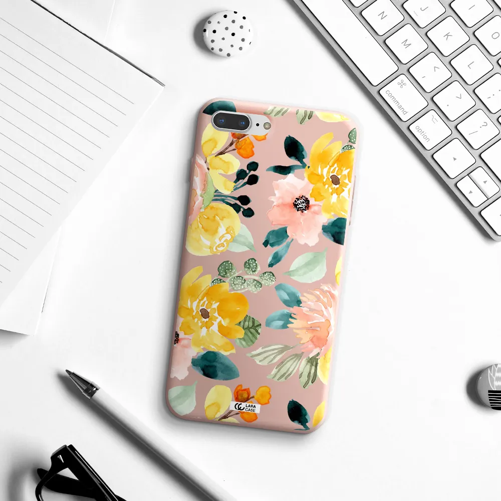Watercolor Flowers Apple iPhone 7 plus Silicone pastel pink Case