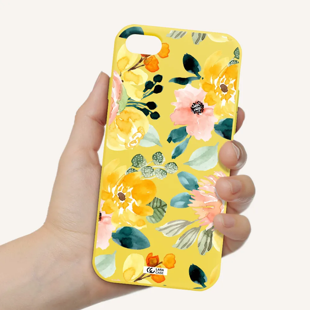Watercolor Flowers Apple iPhone 7 Silicone canary yellow Case