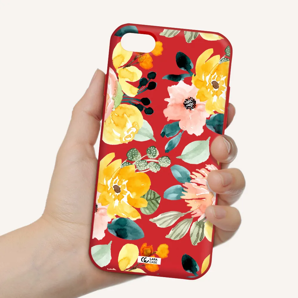 Watercolor Flowers Apple iPhone 7 Silicone Imperial Red Case