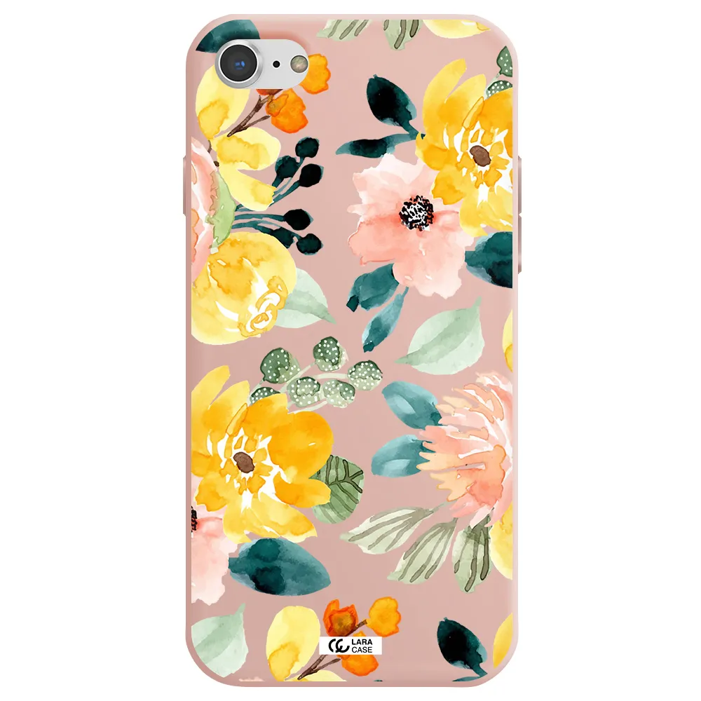 Watercolor Flowers Apple iPhone 7 Silicone pastel pink Case