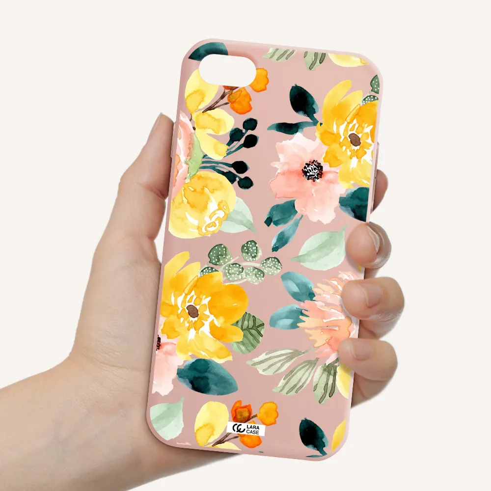 Watercolor Flowers Apple iPhone 7 Silicone pastel pink Case