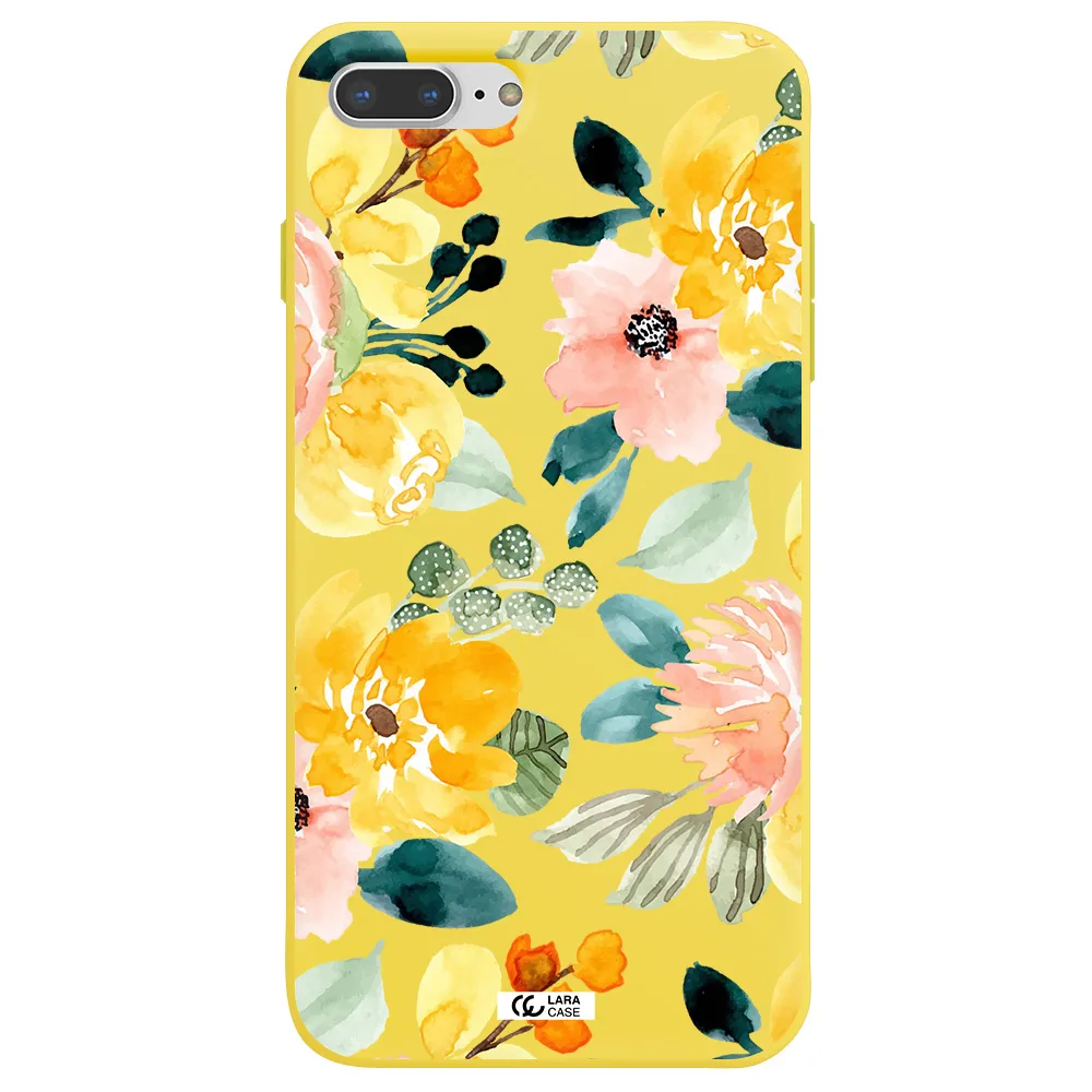 Watercolor Flowers Apple iPhone 8 plus Silicone canary yellow Case