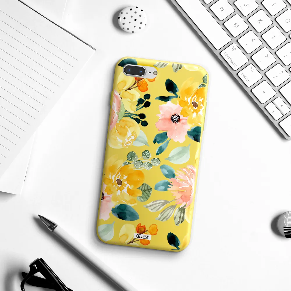 Watercolor Flowers Apple iPhone 8 plus Silicone canary yellow Case