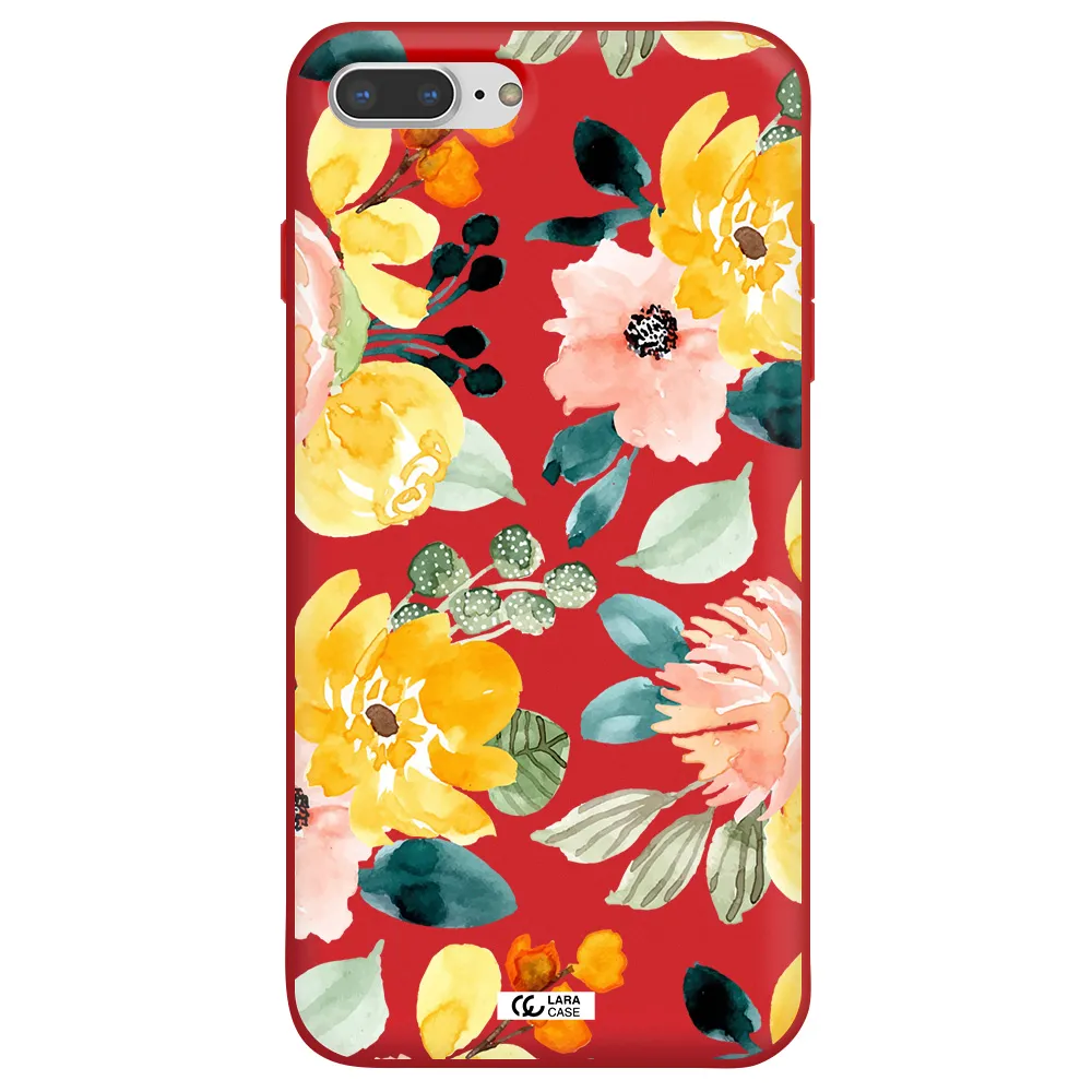 Watercolor Flowers Apple iPhone 8 plus Silicone Imperial Red Case