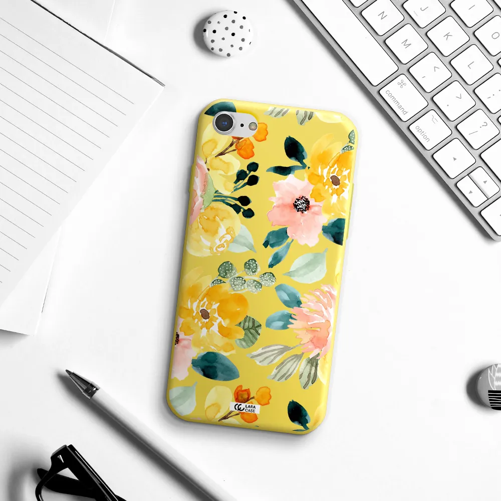 Watercolor Flowers Apple iPhone 8 Silicone canary yellow Case