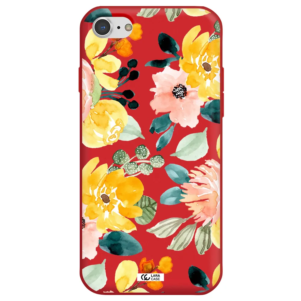 Watercolor Flowers Apple iPhone 8 Silicone Imperial Red Case