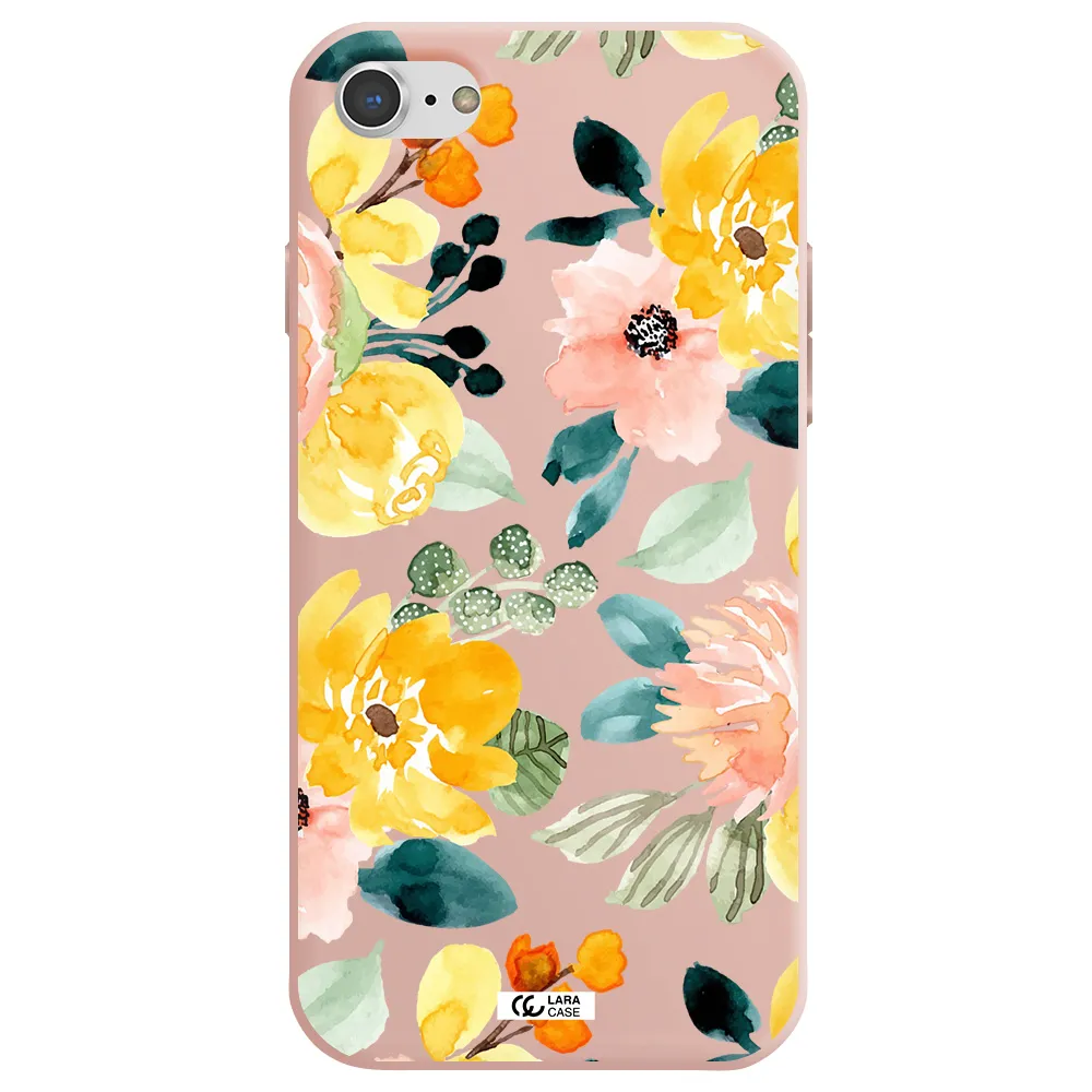 Watercolor Flowers Apple iPhone 8 Silicone pastel pink Case