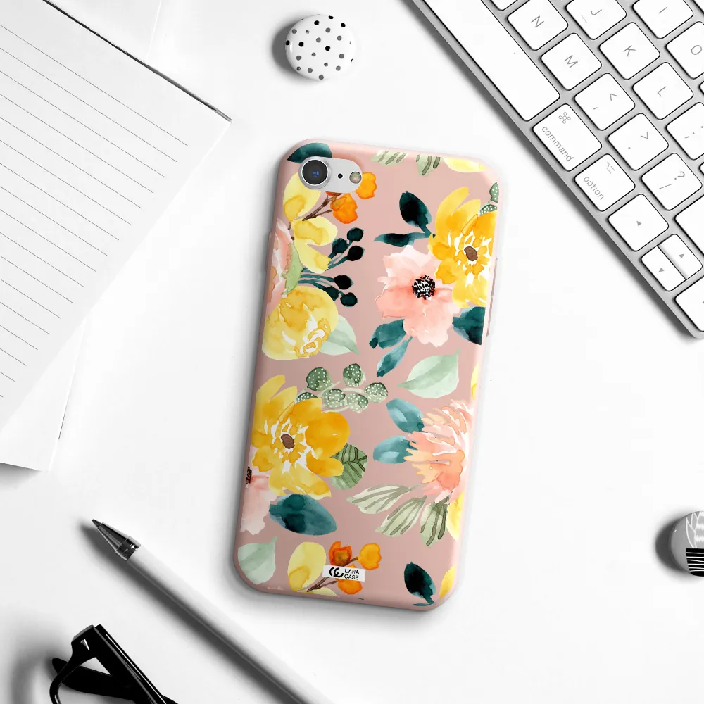 Watercolor Flowers Apple iPhone 8 Silicone pastel pink Case