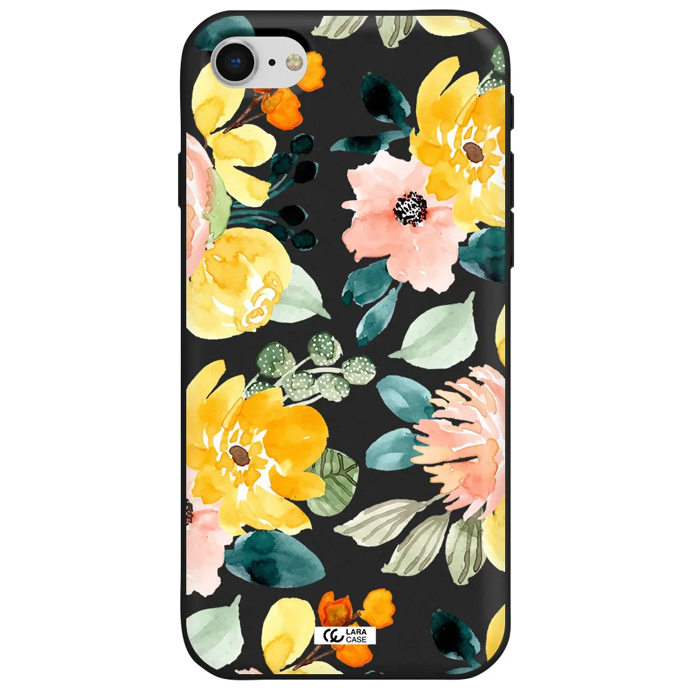 Watercolor Flowers Apple iPhone se 2020 Silicone black Case
