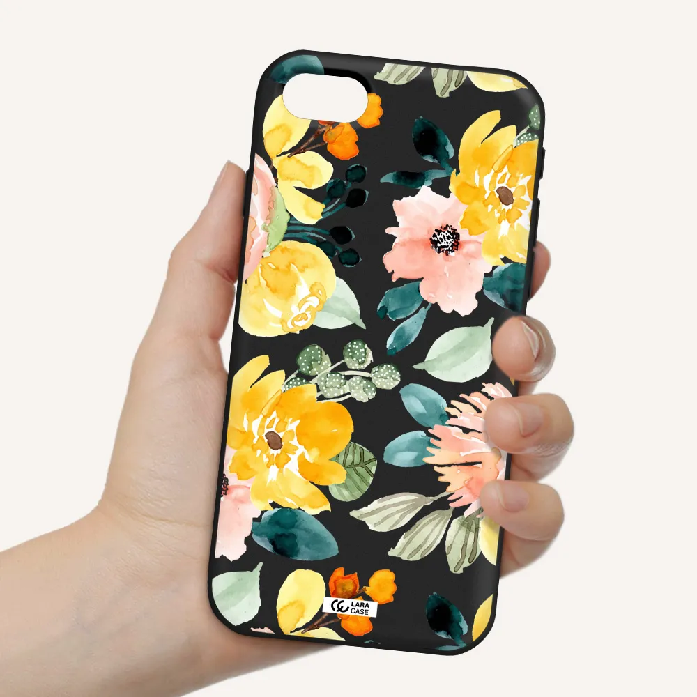 Watercolor Flowers Apple iPhone se 2020 Silicone black Case
