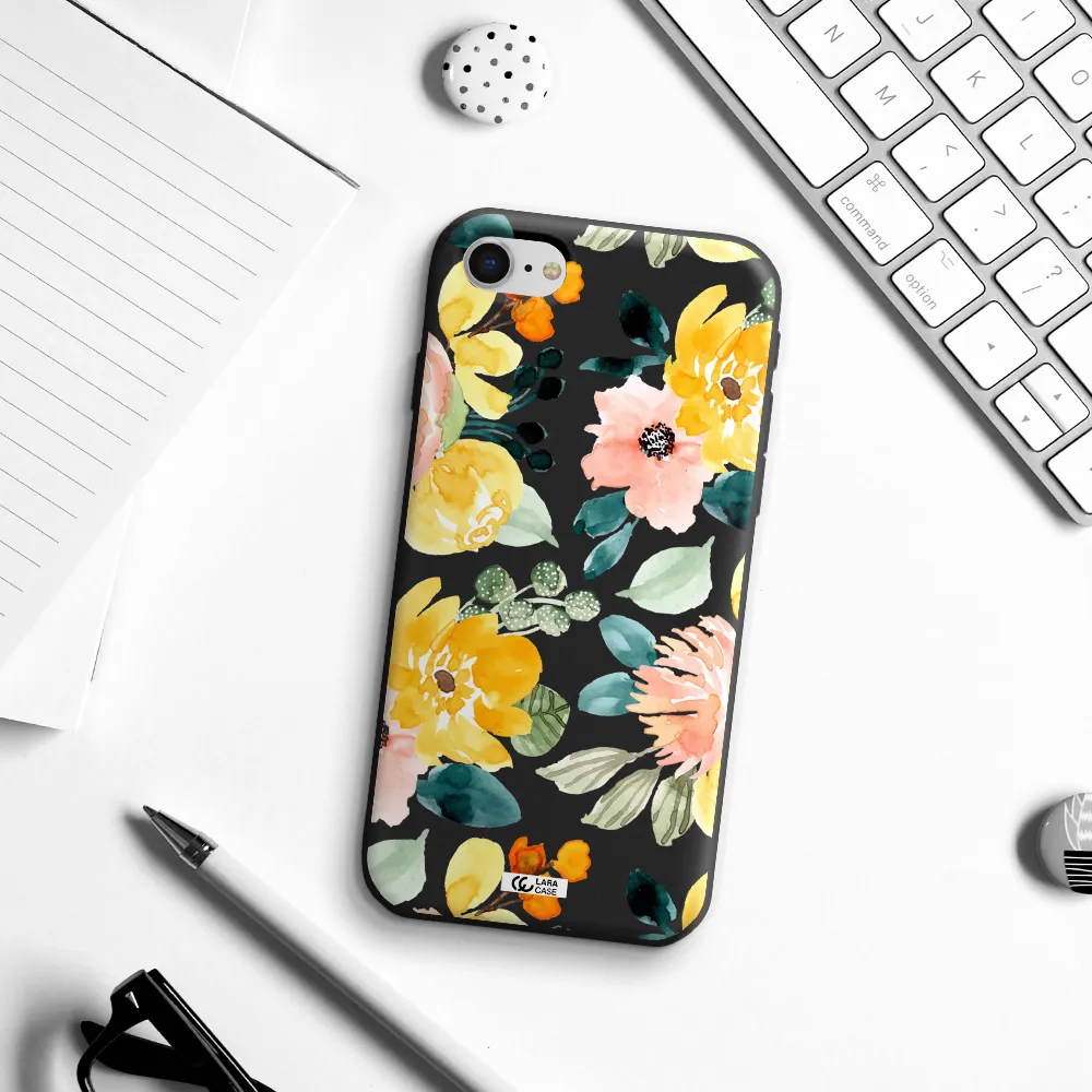 Watercolor Flowers Apple iPhone se 2020 Silicone black Case