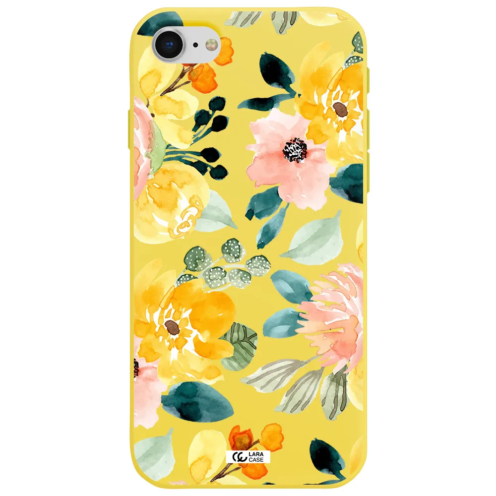 Watercolor Flowers Apple iPhone se 2020 Silicone canary yellow Case