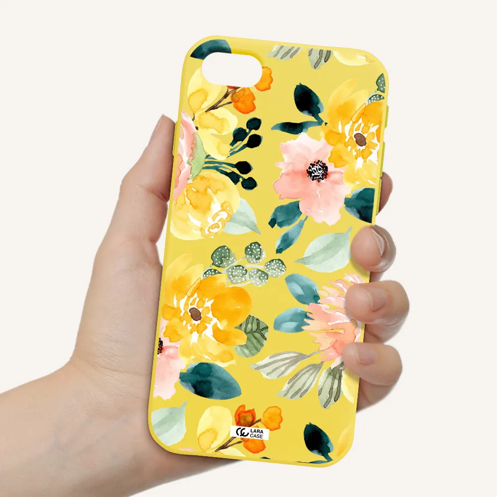 Watercolor Flowers Apple iPhone se 2020 Silicone canary yellow Case