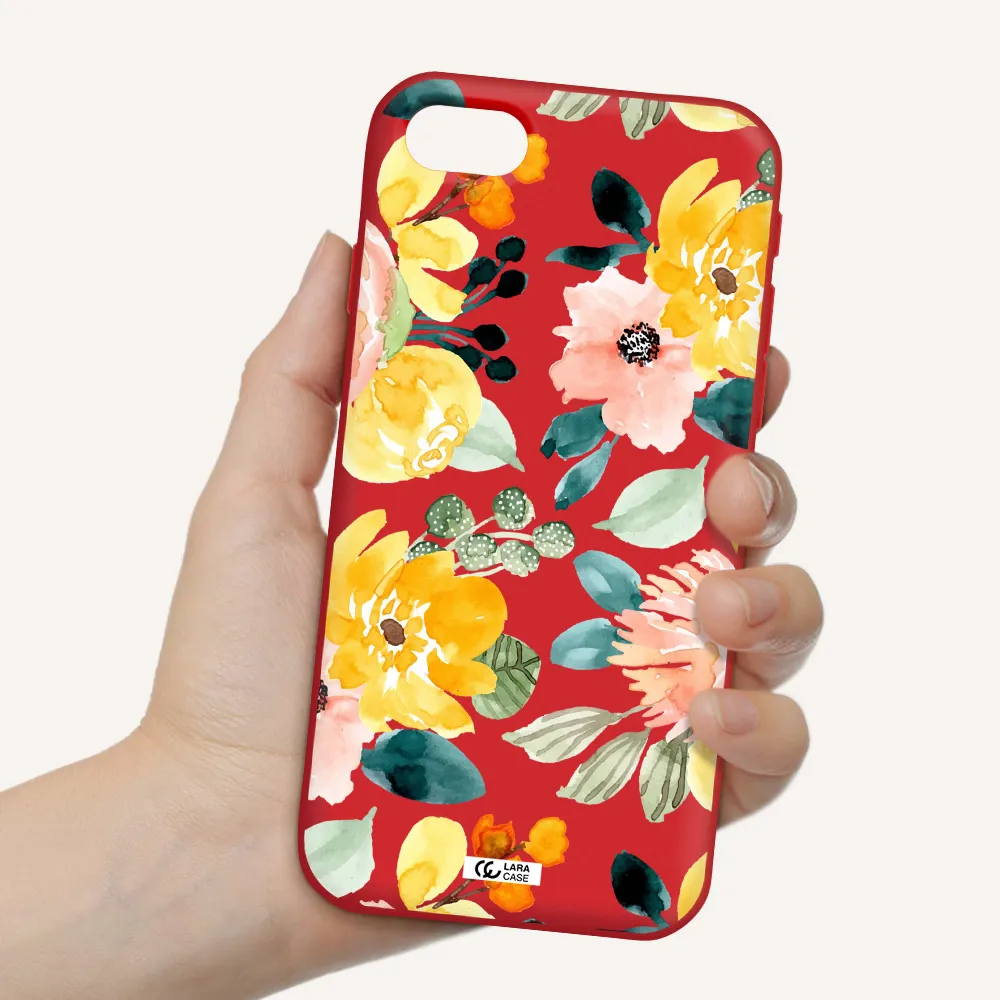 Watercolor Flowers Apple iPhone se 2020 Silicone Imperial Red Case