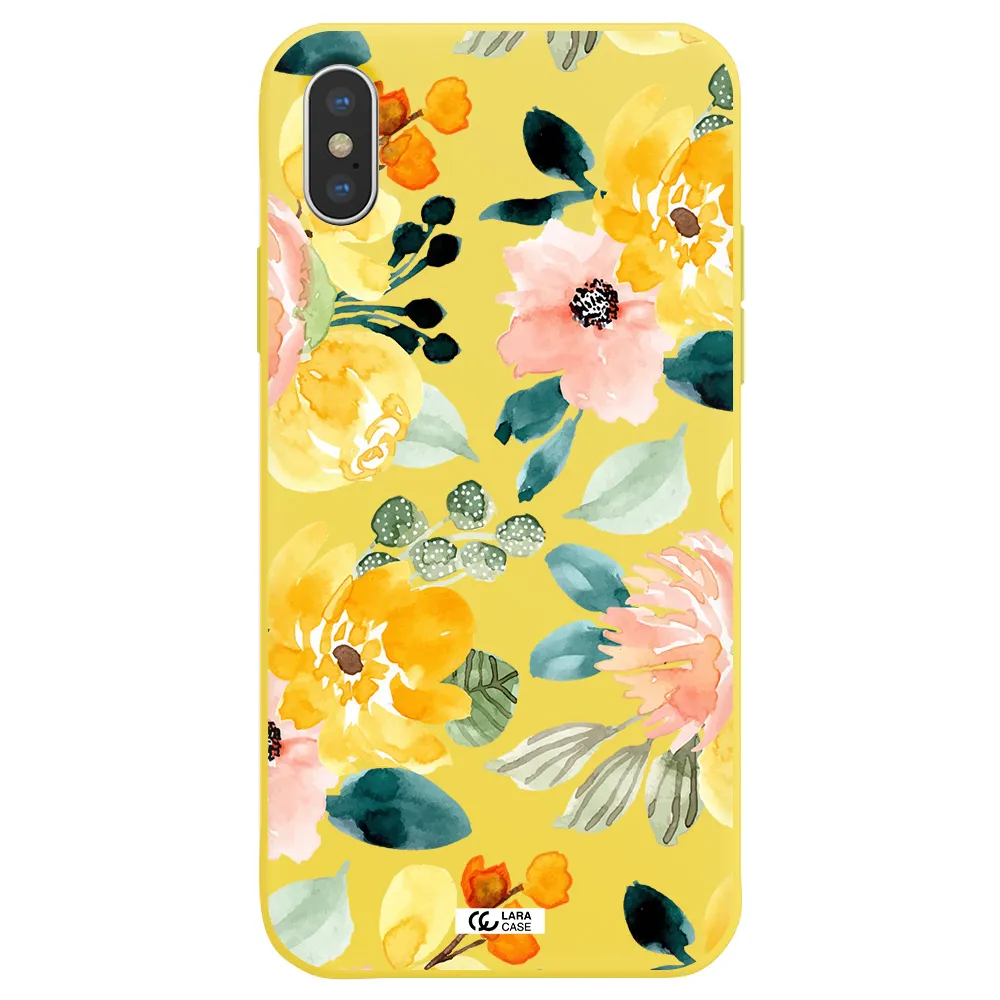 Watercolor Flowers Apple iPhone X Silicone canary yellow Case
