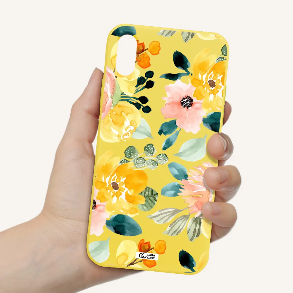 Watercolor Flowers Apple iPhone X Silicone canary yellow Case