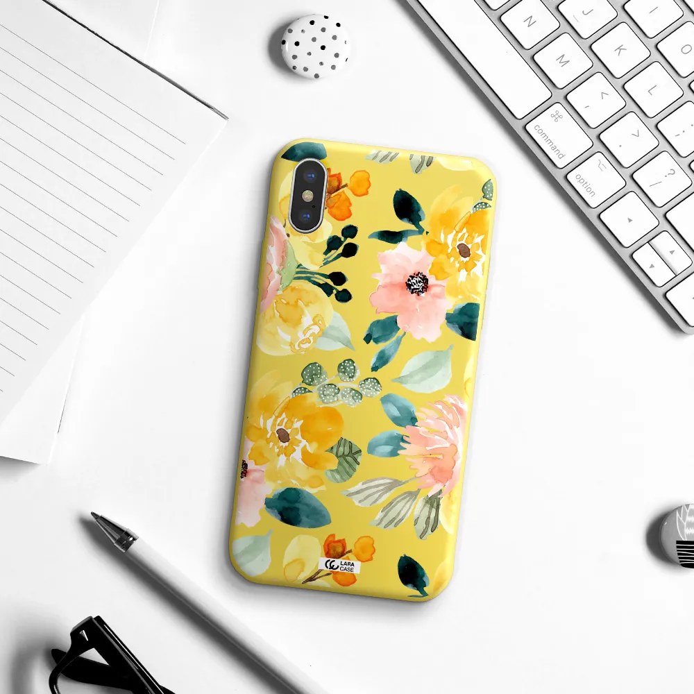 Watercolor Flowers Apple iPhone X Silicone canary yellow Case