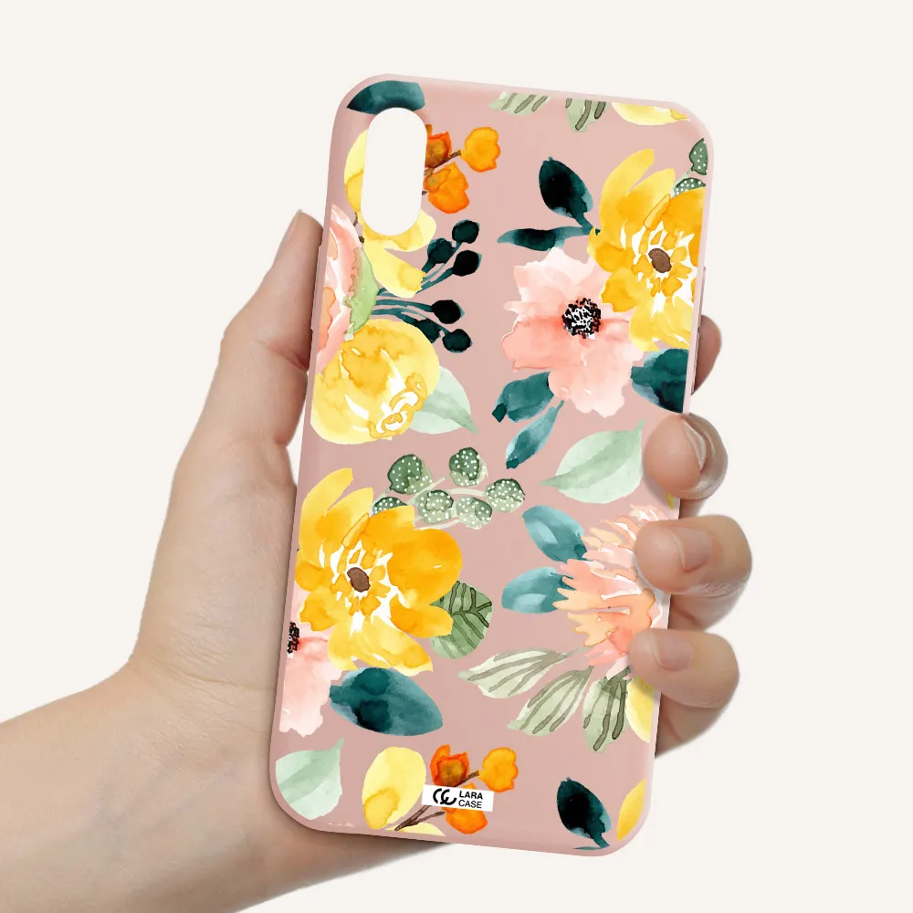 Watercolor Flowers Apple iPhone X Silicone pastel pink Case