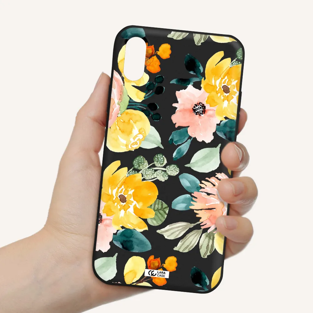 Watercolor Flowers Apple iPhone XS Silicone black Case