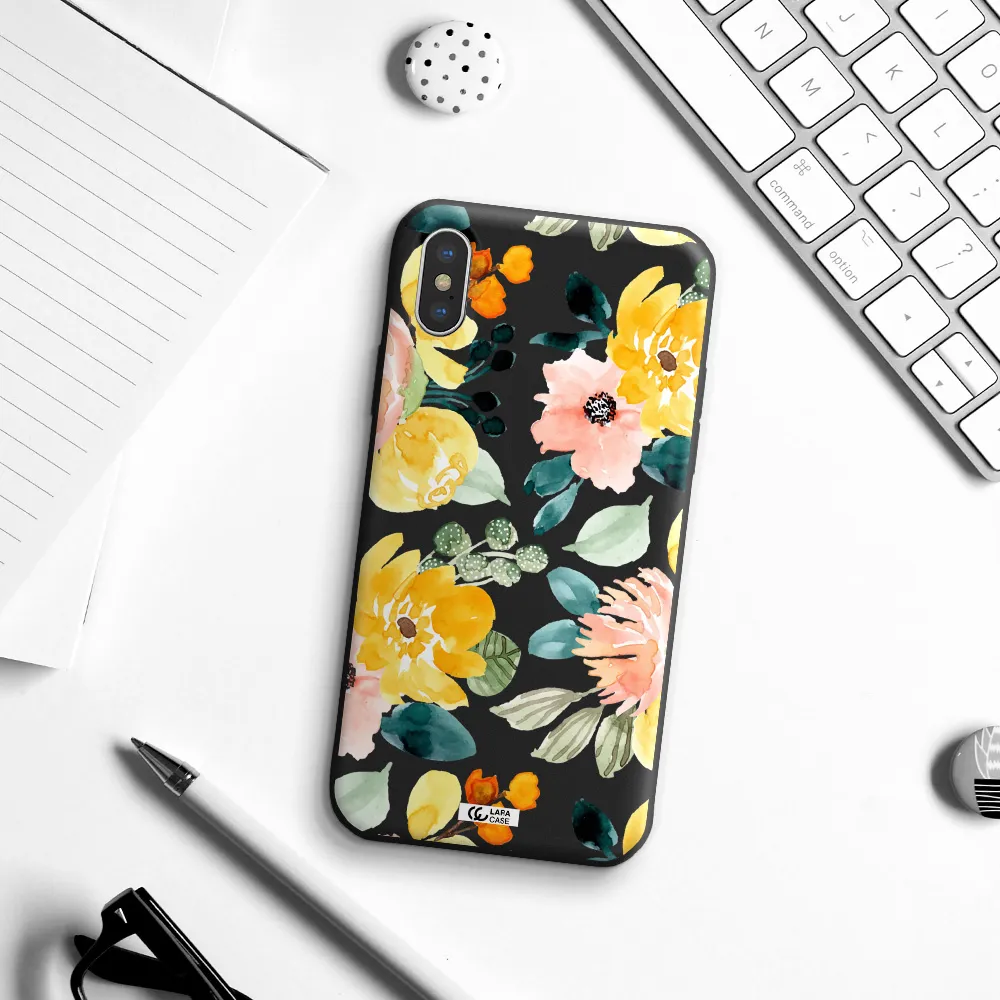 Watercolor Flowers Apple iPhone XS Silicone black Case