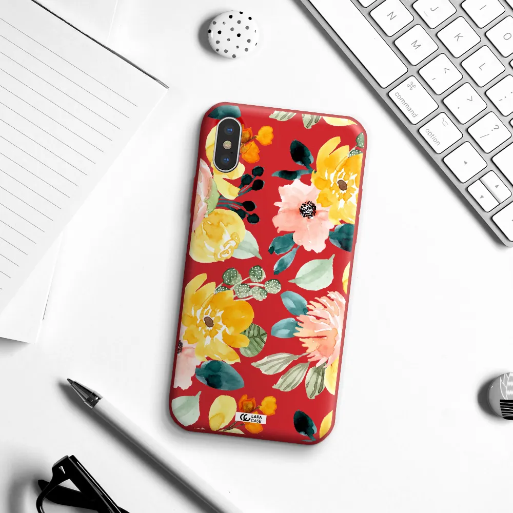 Watercolor Flowers Apple iPhone XS Silicone Imperial Red Case