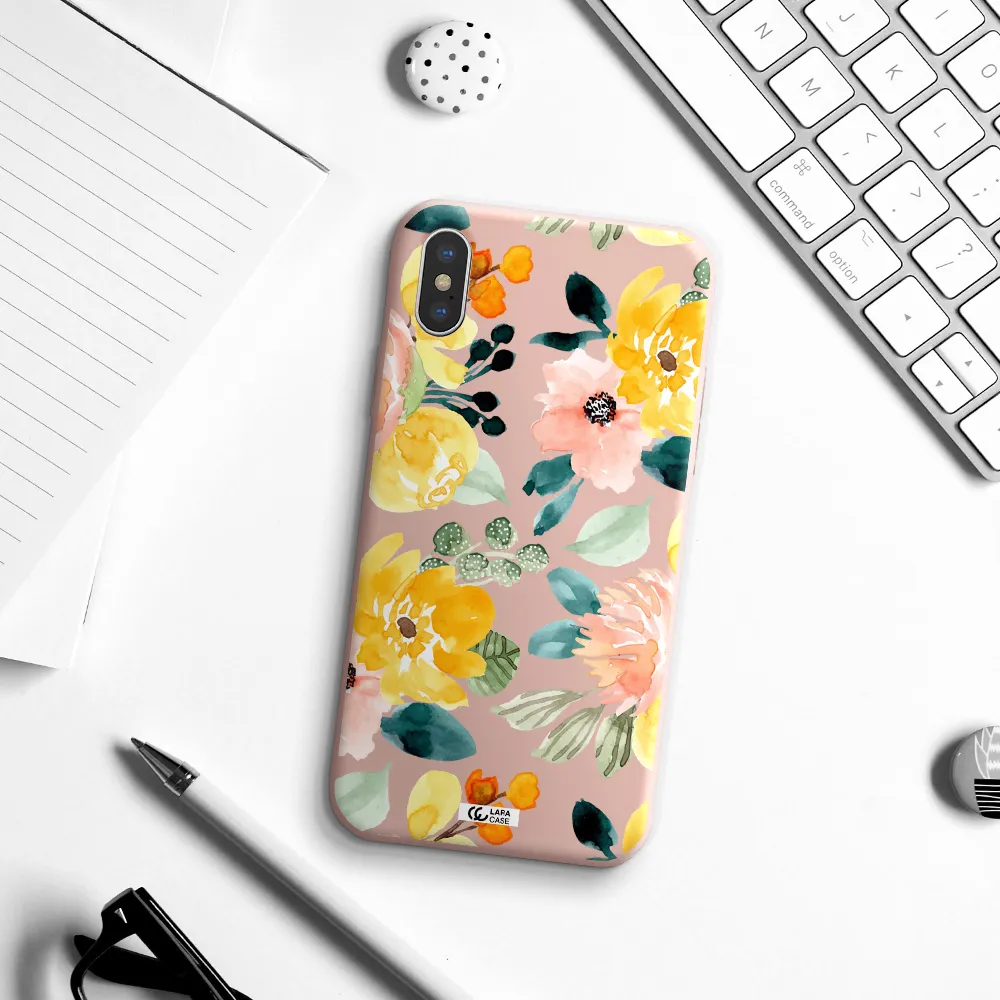 Watercolor Flowers Apple iPhone XS Silicone pastel pink Case