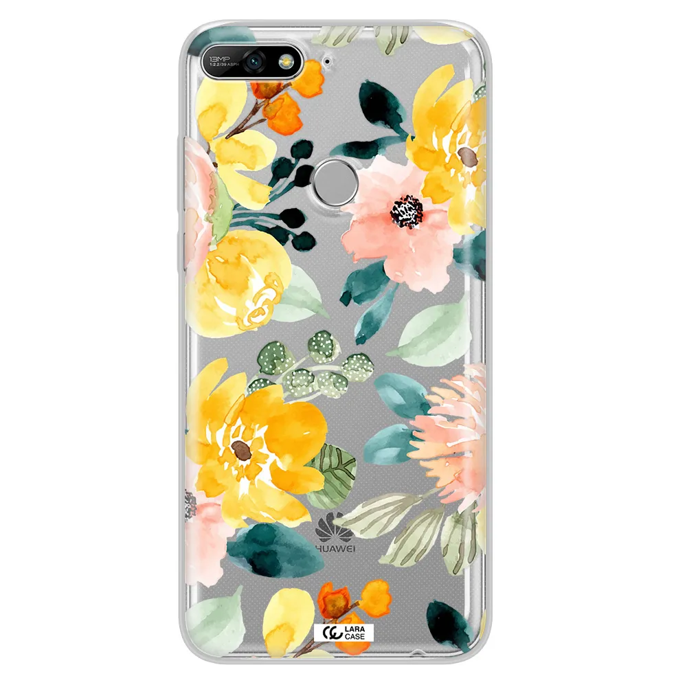 Watercolor Flowers Huawei Y7 2018 Clear TPU Case