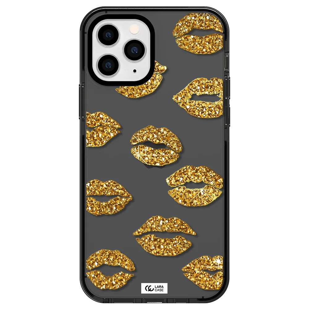 Glitter Lips Apple iPhone 11 pro max impact Smoke Black Case