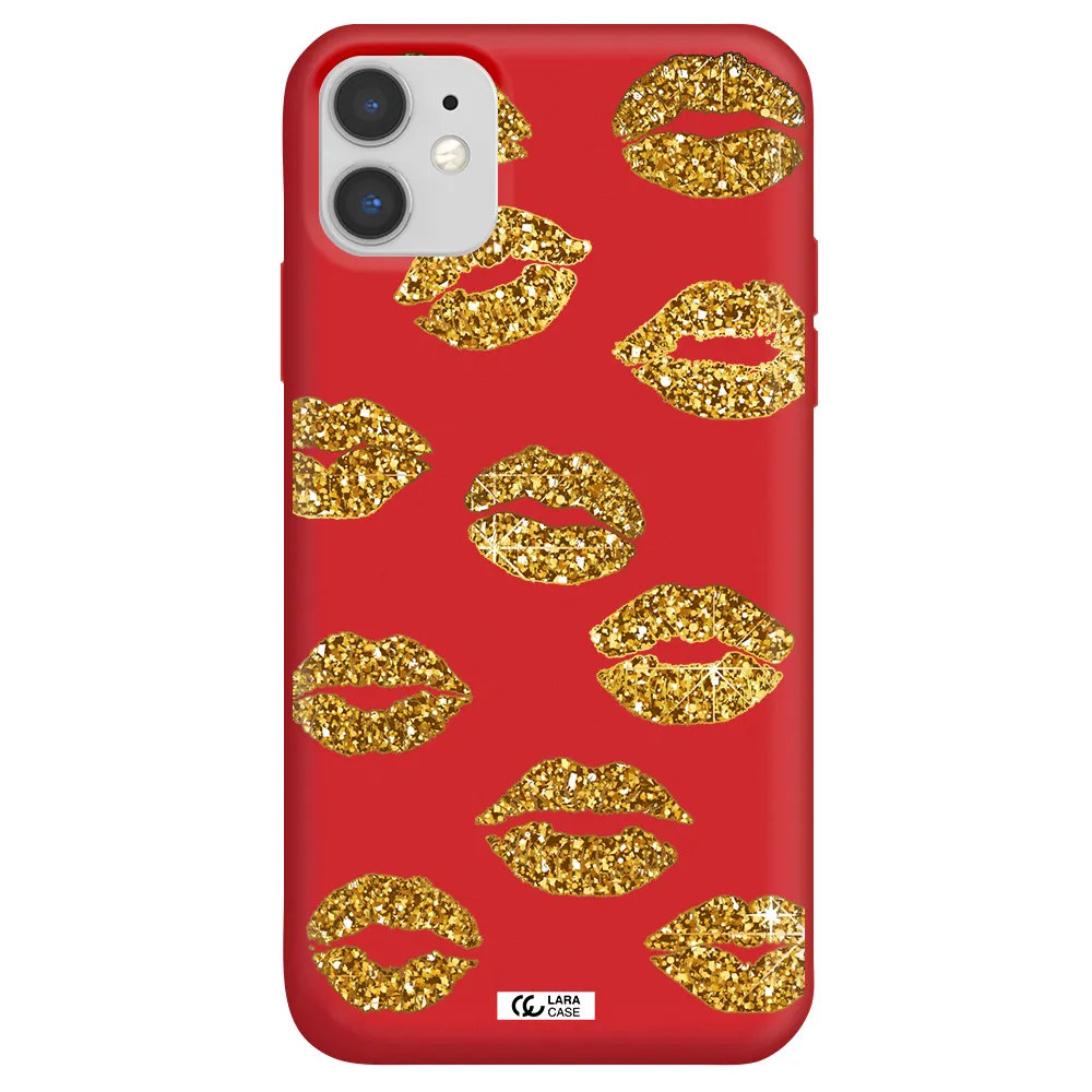 Glitter Lips Apple iPhone 11 Silicone Imperial Red Case