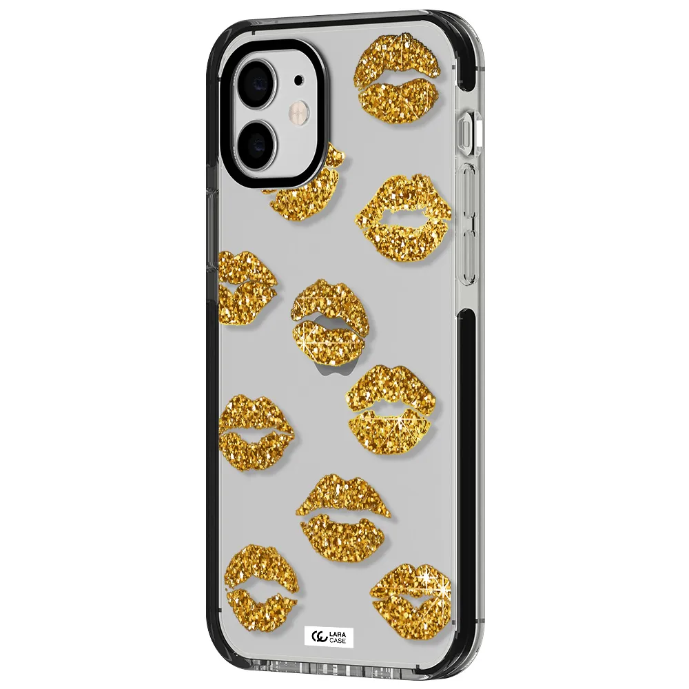 Glitter Lips Apple iPhone 12 impact black border Case