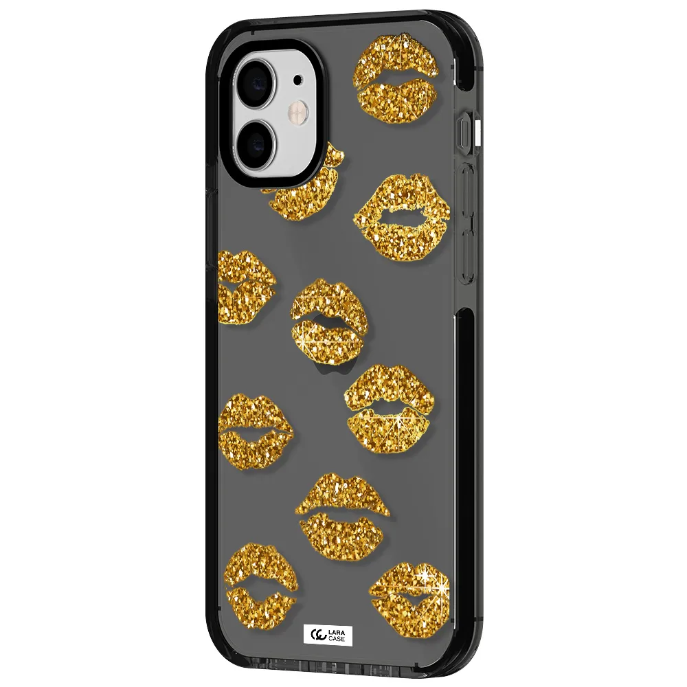 Glitter Lips Apple iPhone 12 impact Smoke Black Case