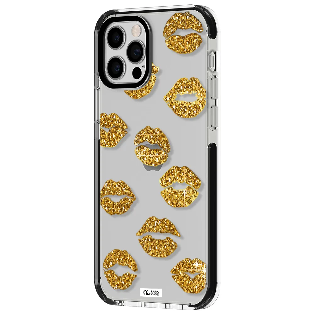 Glitter Lips Apple iPhone 12 pro impact black border Case