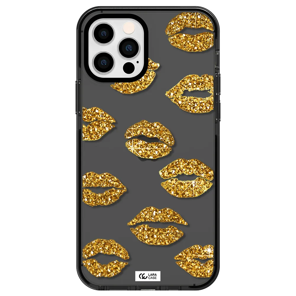 Glitter Lips Apple iPhone 12 pro impact Smoke Black Case