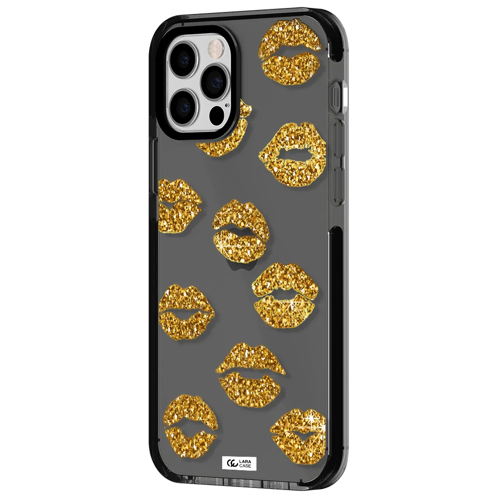 Glitter Lips Apple iPhone 12 pro impact Smoke Black Case