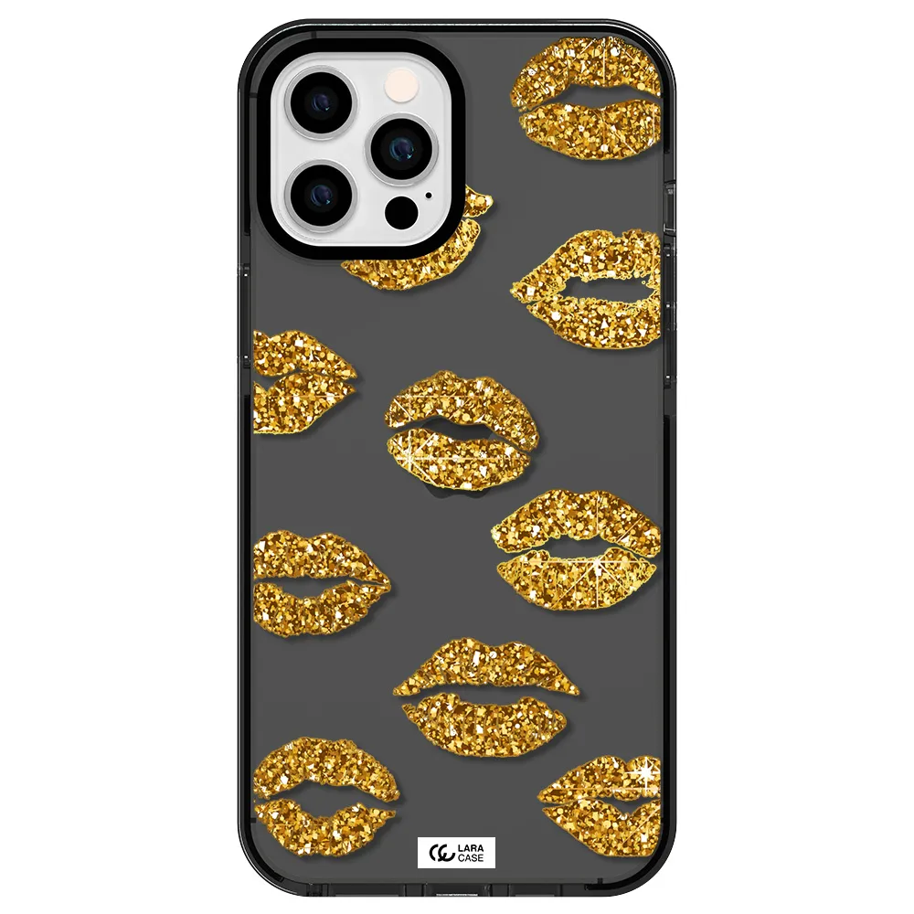Glitter Lips Apple iPhone 12 pro max impact Smoke Black Case
