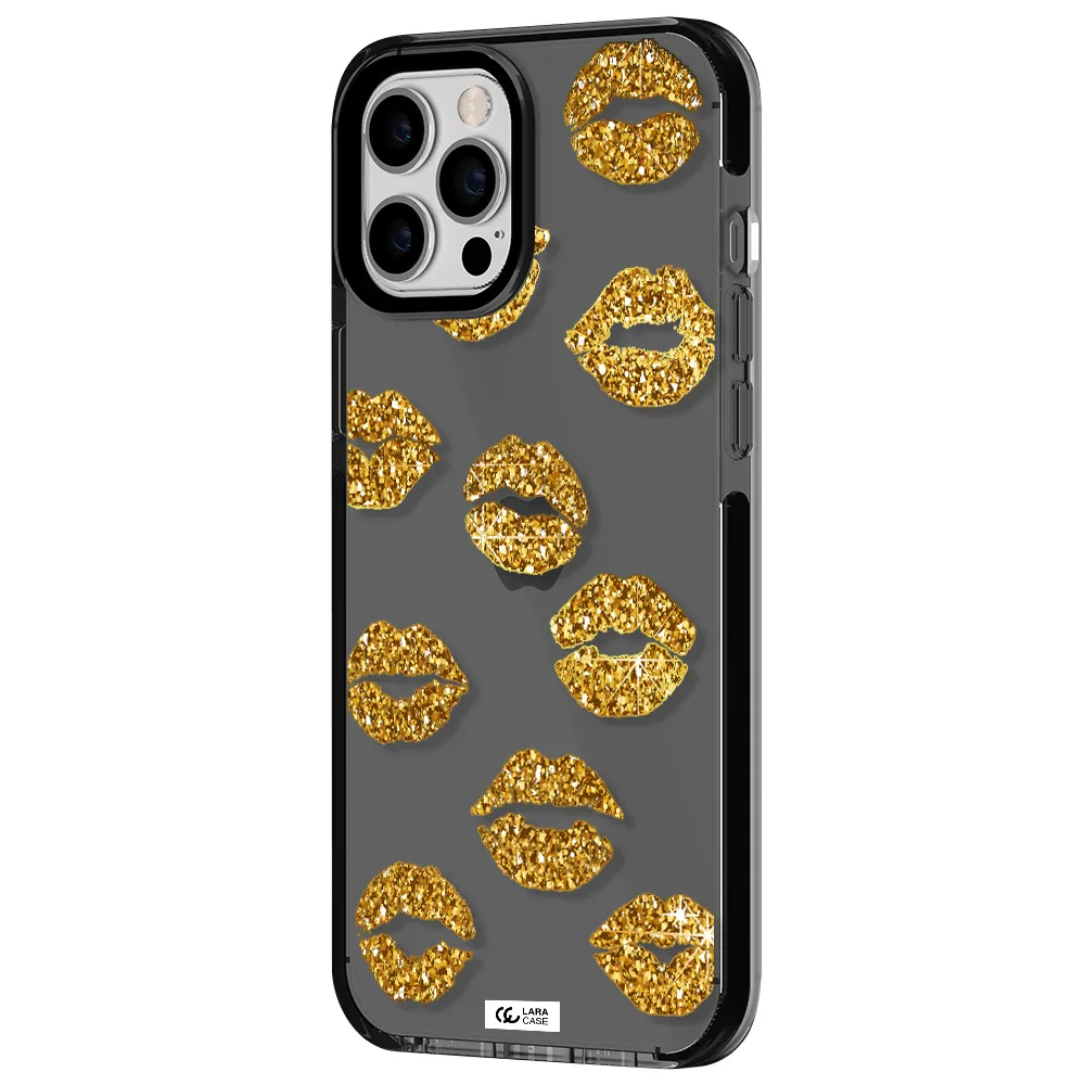 Glitter Lips Apple iPhone 12 pro max impact Smoke Black Case
