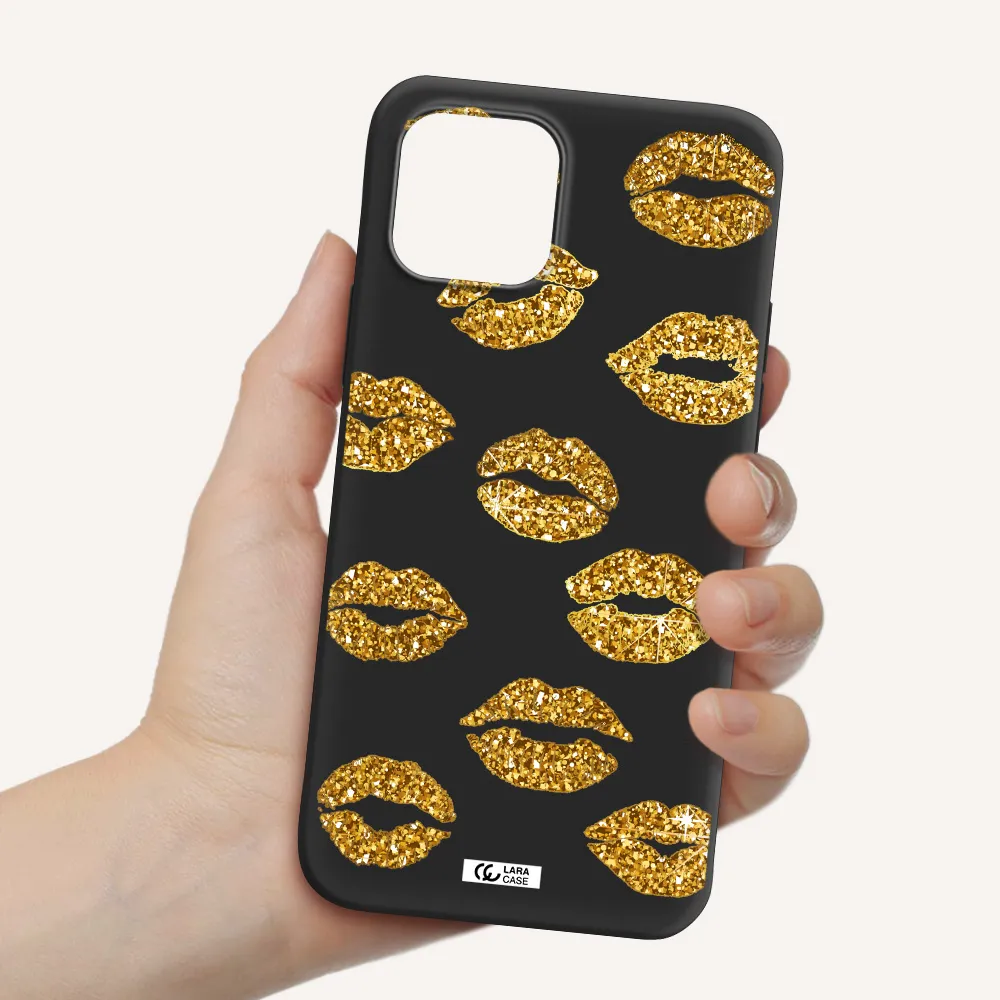 Glitter Lips Apple iPhone 12 Silicone black Case
