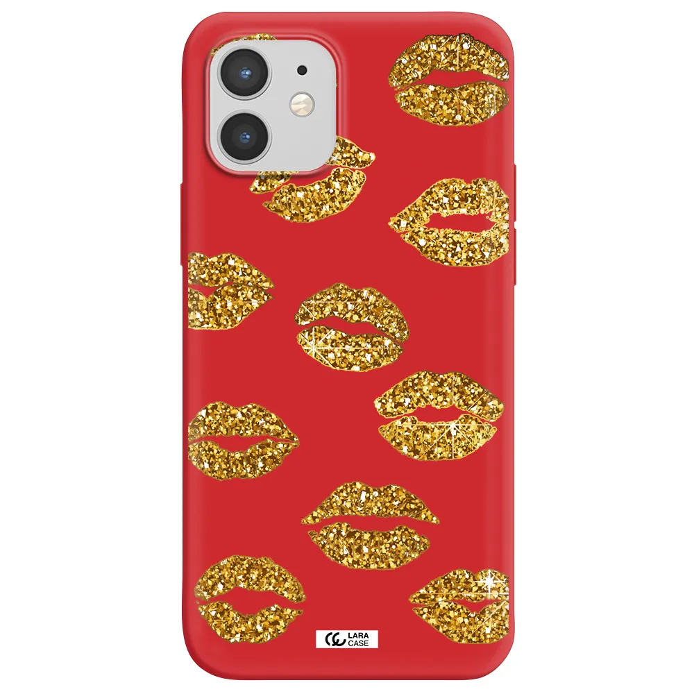 Glitter Lips Apple iPhone 12 Silicone Imperial Red Case