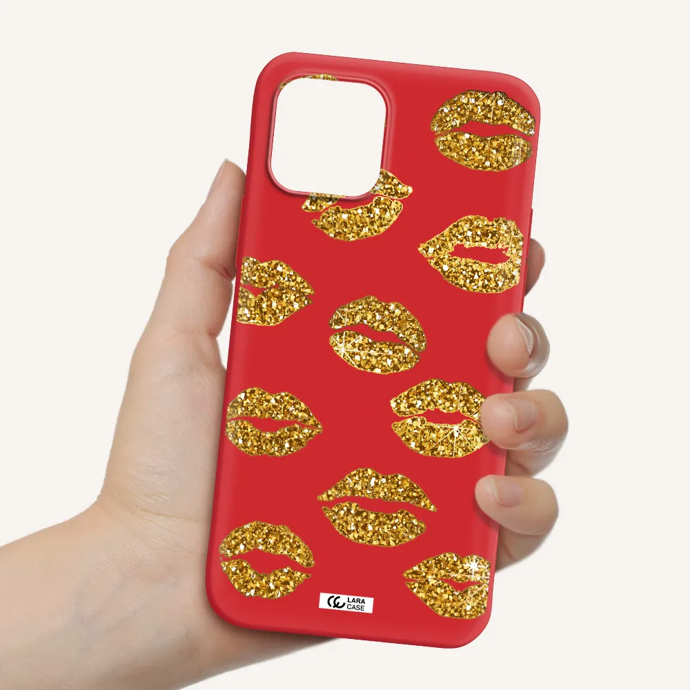 Glitter Lips Apple iPhone 12 Silicone Imperial Red Case