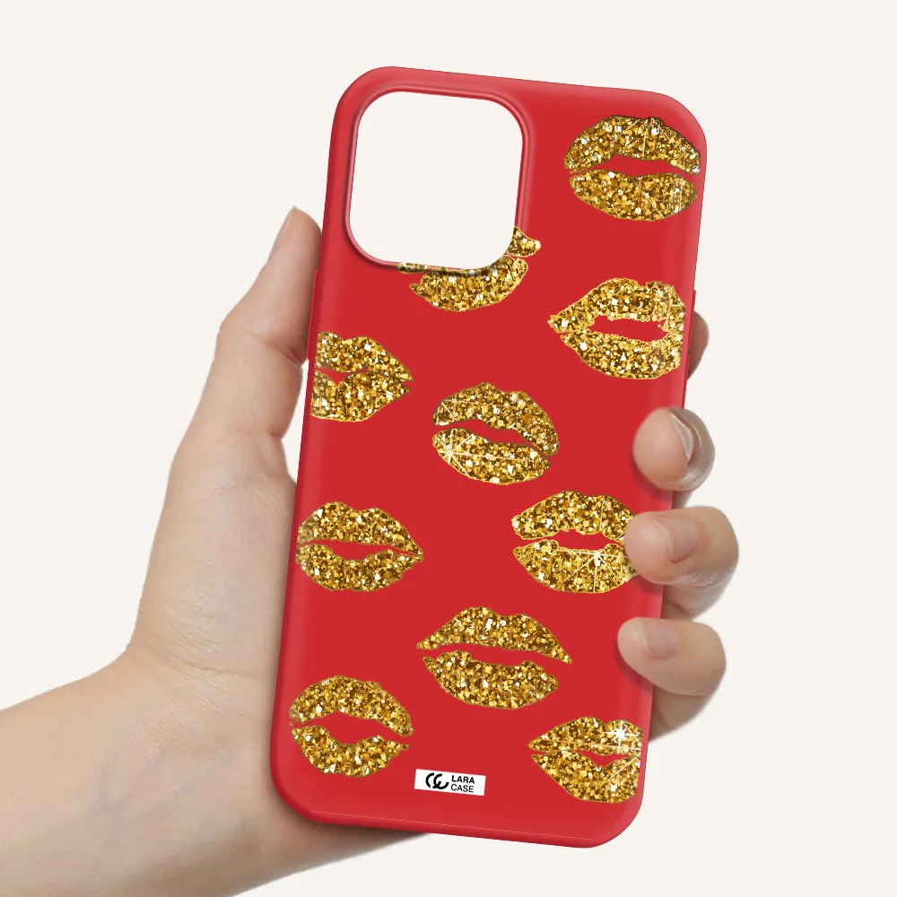 Glitter Lips Apple iPhone 13 Pro Max Silicone Imperial Red Case