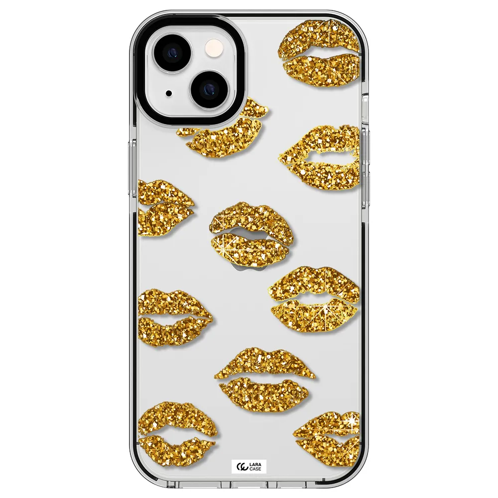 Glitter Lips Apple iPhone 14 plus impact black border Case