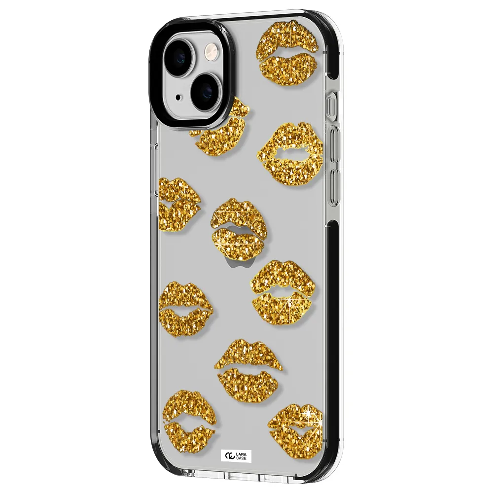 Glitter Lips Apple iPhone 14 plus impact black border Case