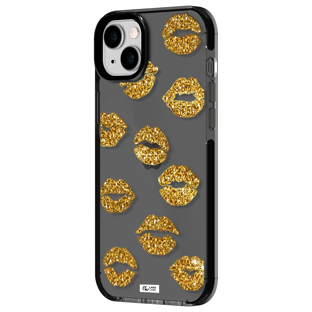 Glitter Lips Apple iPhone 14 plus impact Smoke Black Case