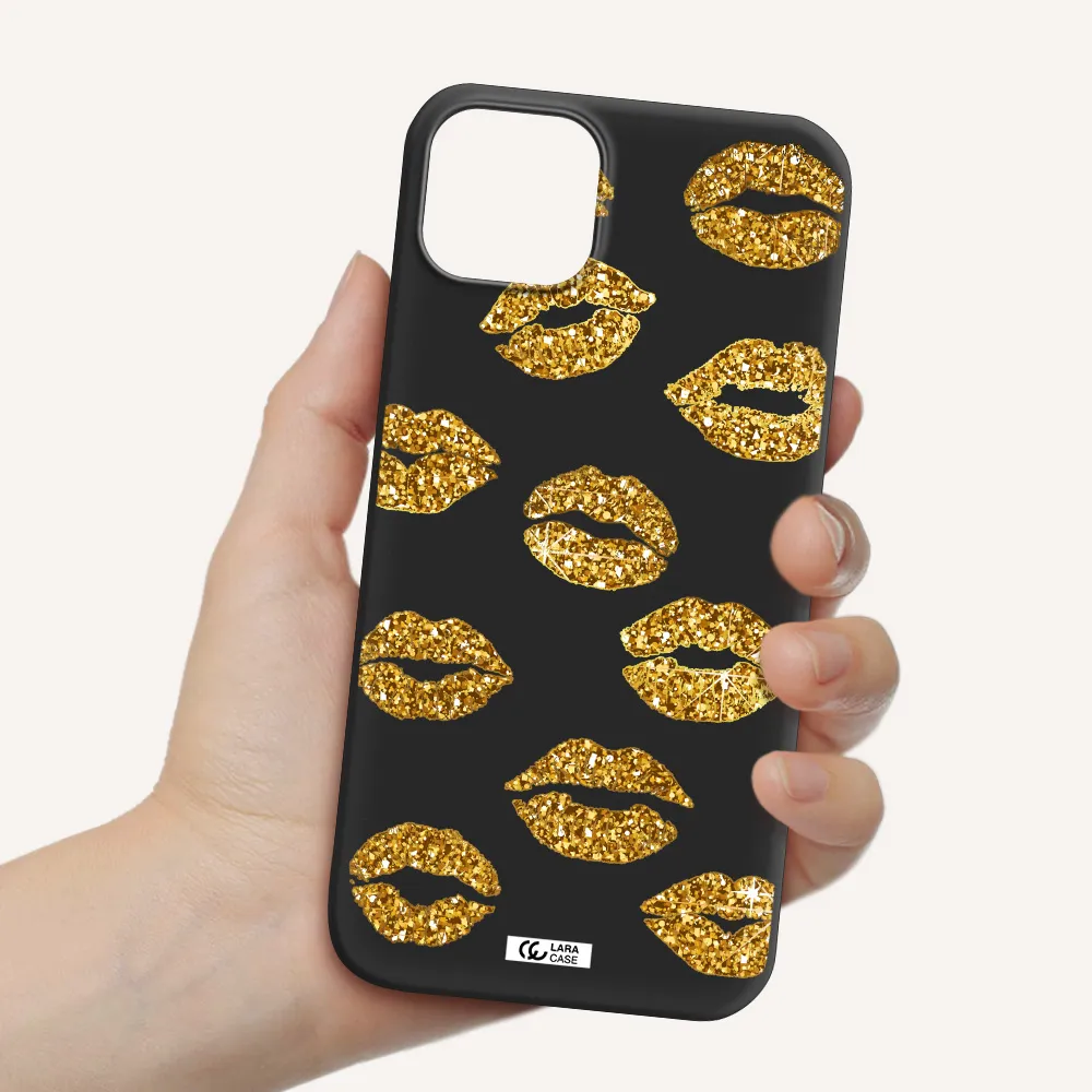 Glitter Lips Apple iPhone 14 plus Silicone black Case