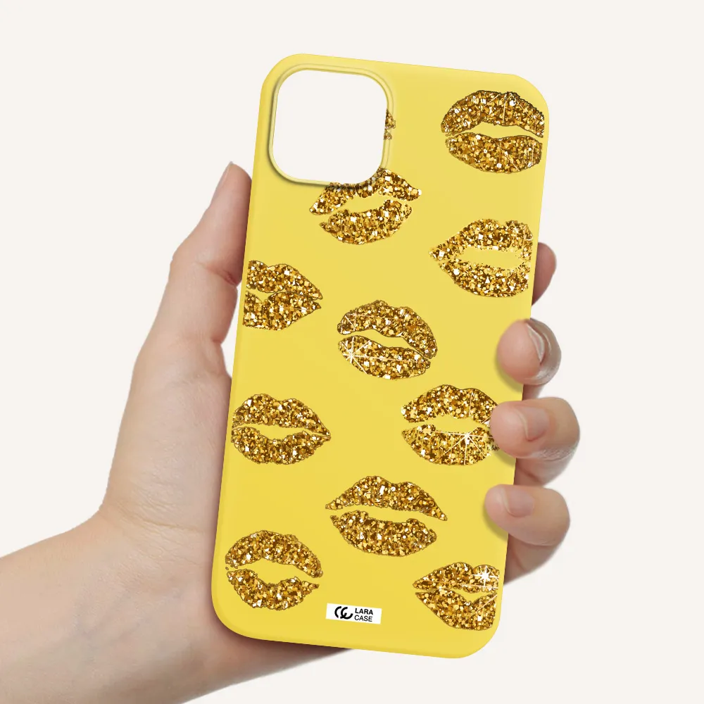 Glitter Lips Apple iPhone 14 plus Silicone canary yellow Case