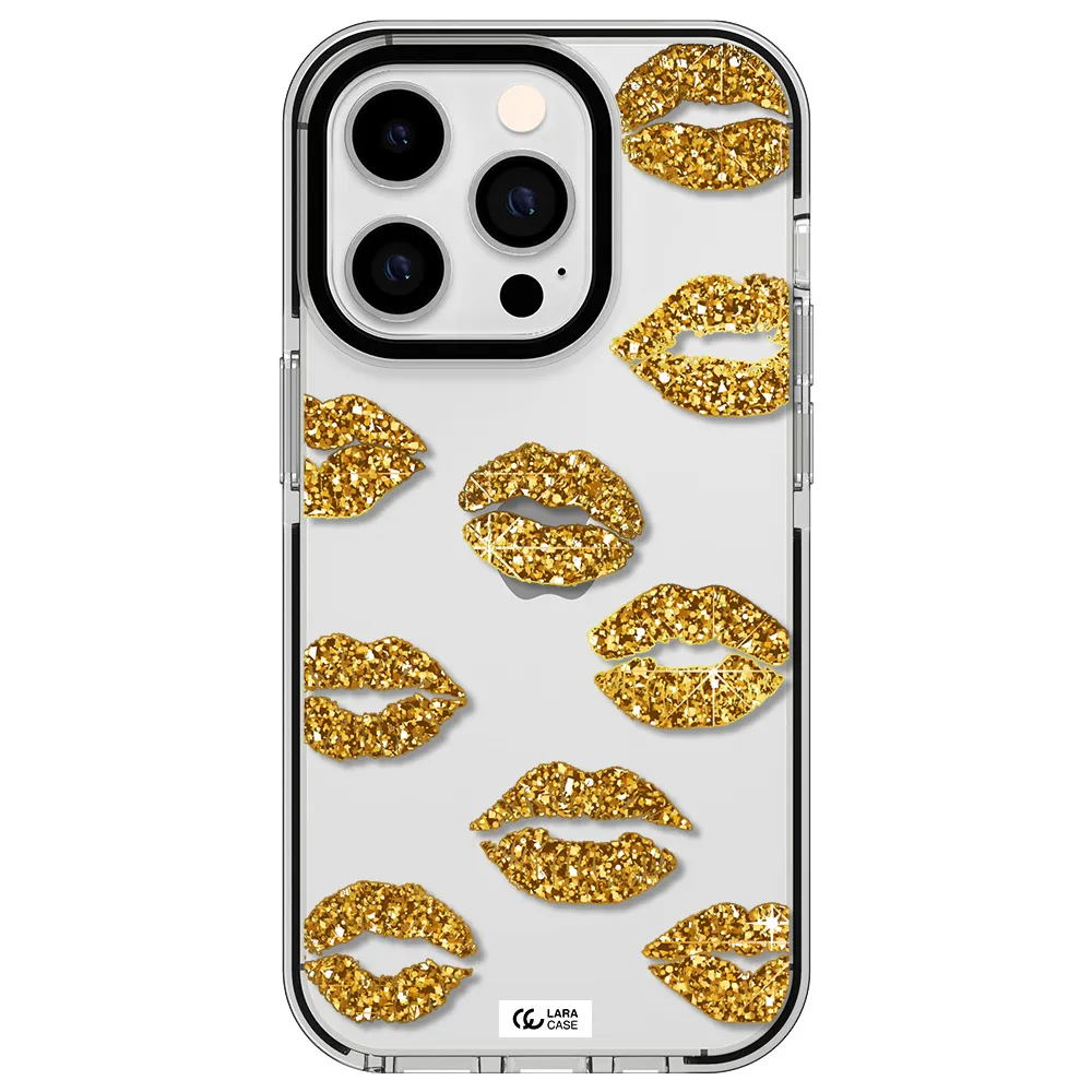 Glitter Lips Apple iPhone 14 pro impact black border Case