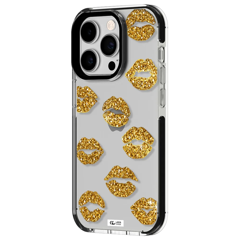 Glitter Lips Apple iPhone 14 pro impact black border Case