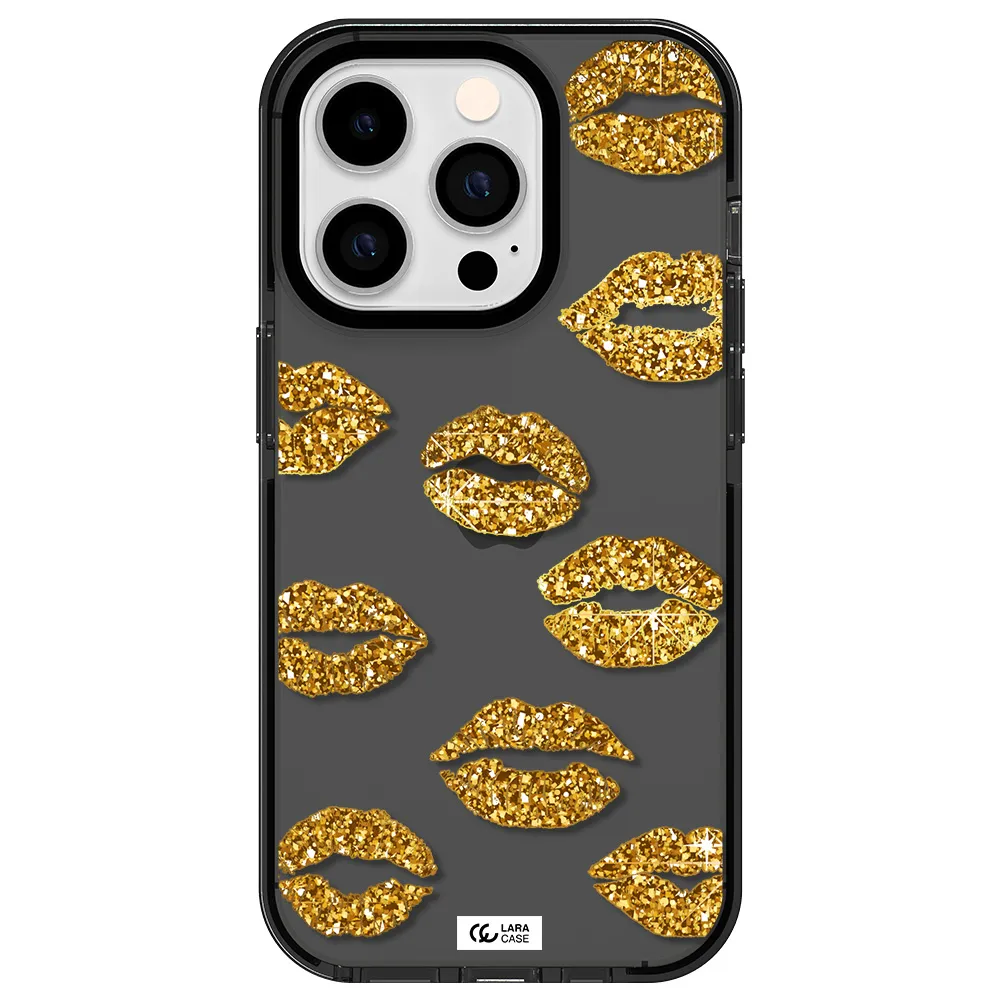 Glitter Lips Apple iPhone 14 pro impact Smoke Black Case