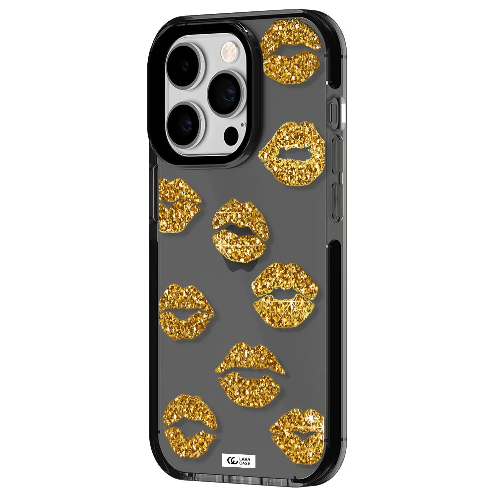Glitter Lips Apple iPhone 14 pro impact Smoke Black Case