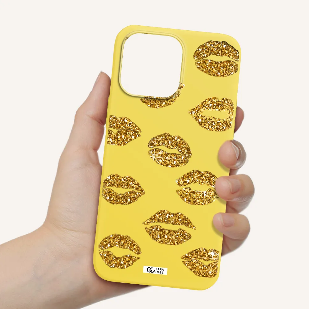 Glitter Lips Apple iPhone 14 pro max Silicone canary yellow Case
